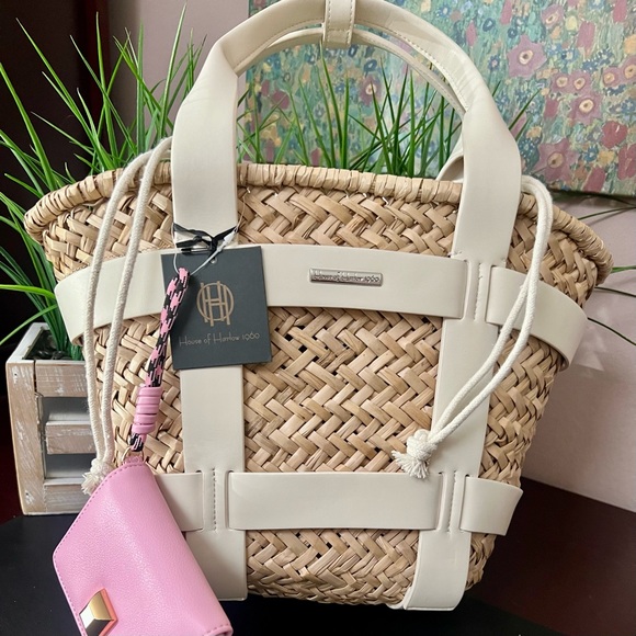 HOUSE OF HARLOW 1960 Woven Santorini Straw Basket Bag & Wallet